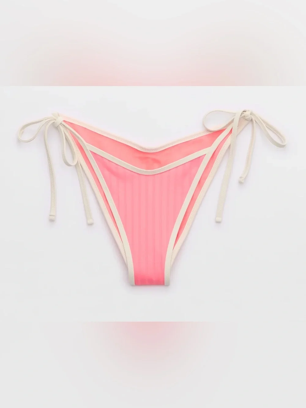 NWT Aerie Wide Rib Low Rise Tie Cheekiest Bikini Bottom in Pink - Sz S
